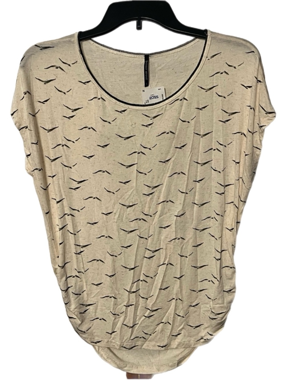 NWT Skinny Minnie Cream Short-Sleeve Tee with Black Bird Print